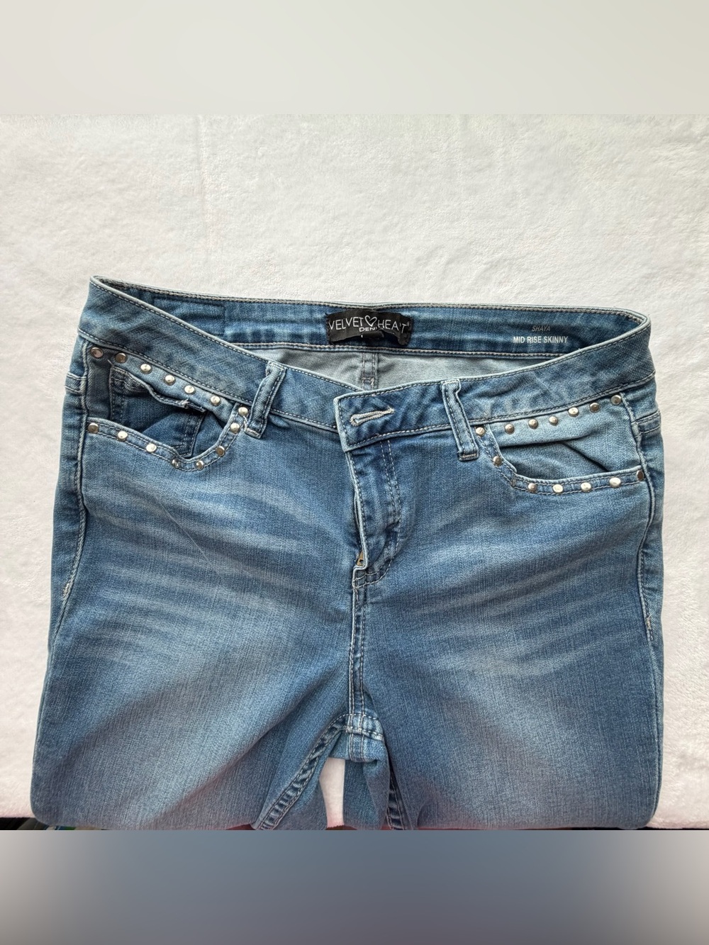 Velvet Heart Slim Skinny Jeans in Light Blue with Stud Details